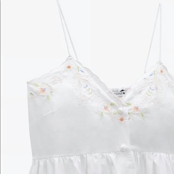 Zara Embroidered Poplin Ruffle Hem Short Dress White Size Large Blogger Fav - Picture 2 of 14